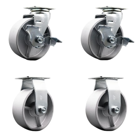 Service Caster 5 Inch Semi Steel Cast Iron Caster Set with Roller Bearings 2 Brakes 2 Rigid SCC-20S520-SSR-TLB-2-R-2